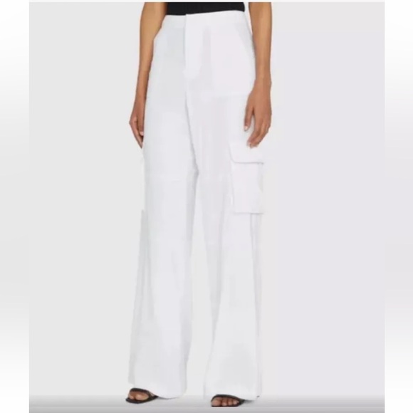 Alice + Olivia Pants - Alice and Olivia Wide Leg White Linen Cargo Pants